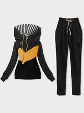 Load image into Gallery viewer, Casual Loose Long Sleeved Hooded Color Block Sweater Pants Suit
