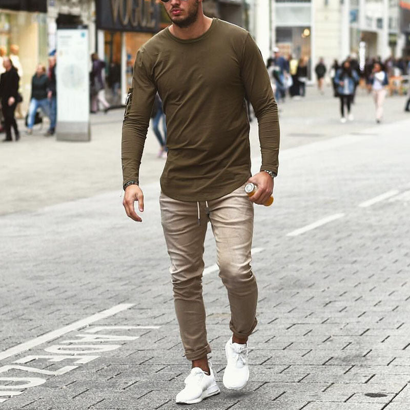 Cotton Round Neck Slim Long Sleeve Men'S T-Shirt