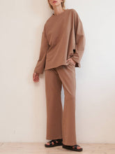Load image into Gallery viewer, Casual Simple Loose Round Neck Long Sleeve Top Pants Set
