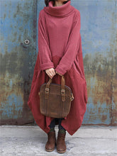 Load image into Gallery viewer, Retro High Neck Stitching Women&#39;S Sweater Dress
