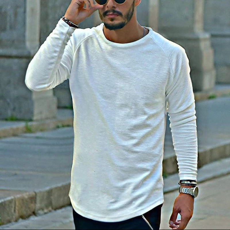 Male Fashion Solid Color Round Neck Long-Sleeved T-Shirt
