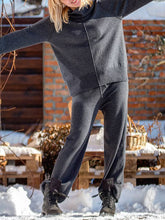 Load image into Gallery viewer, Casual Simple Loose Long Sleeve High Neck Top Pants Knitted Suit
