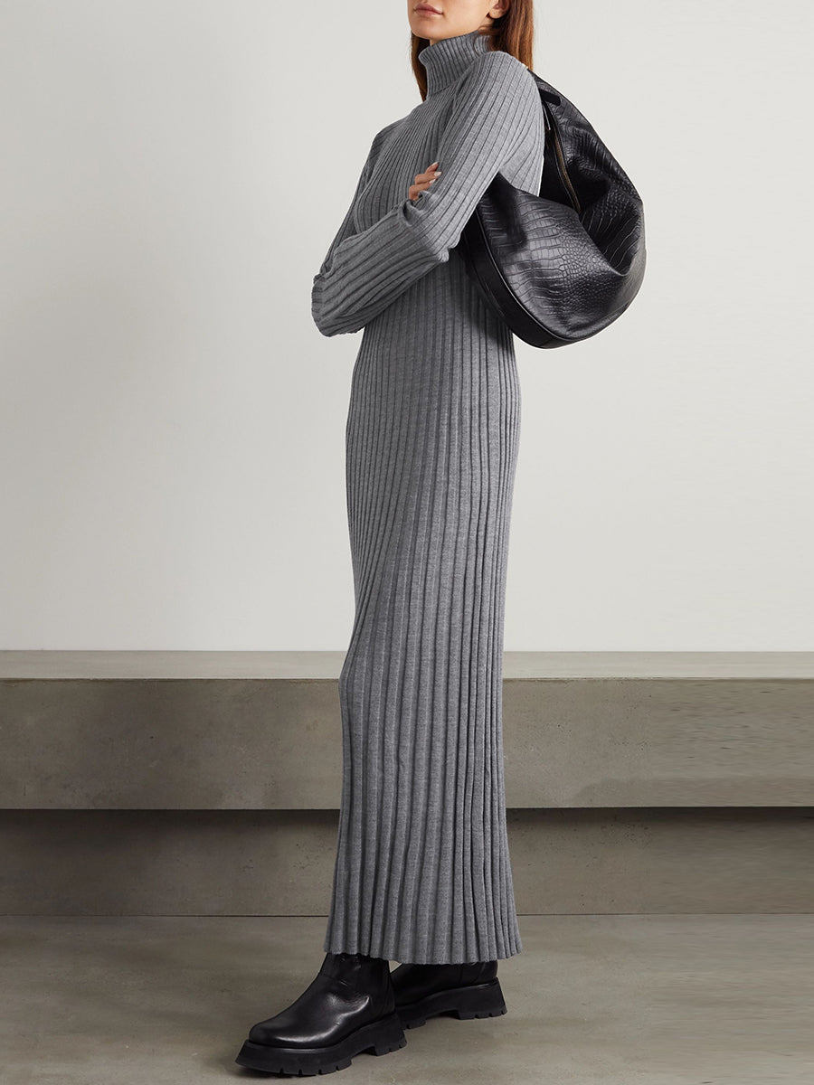 Ribbed Wool Turtleneck Maxi Dress