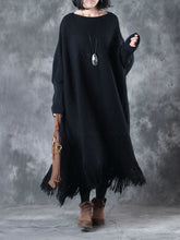 Load image into Gallery viewer, Autumn And Winter Ladies Bat Sleeve Tassel Sweater Dress
