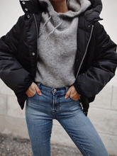 Load image into Gallery viewer, Fashion Black Puffer Jacket Zipper Warm Coat
