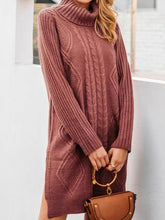Load image into Gallery viewer, Pure Color Fashion High Neck Split Knit Sweater Dress
