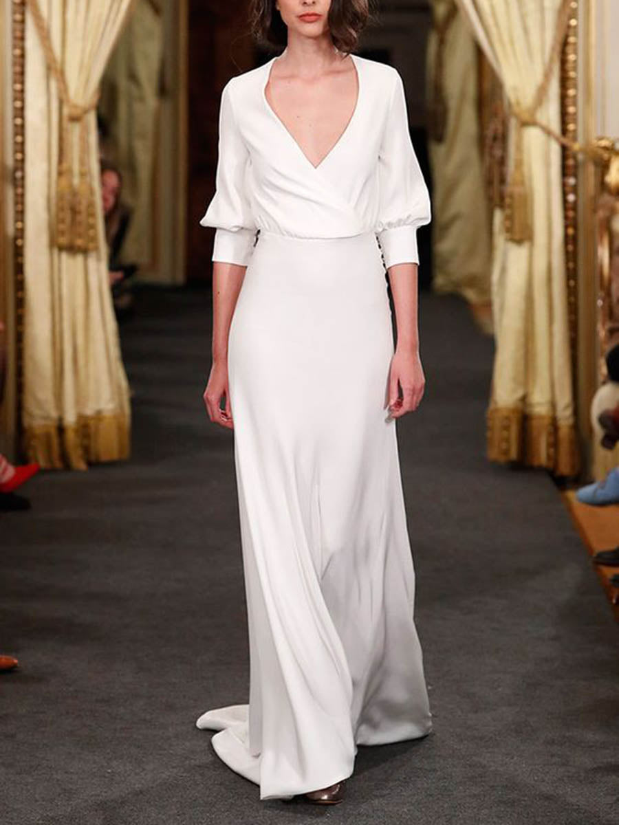 Fashion Pure Color Elegant Evening Maxi Dress