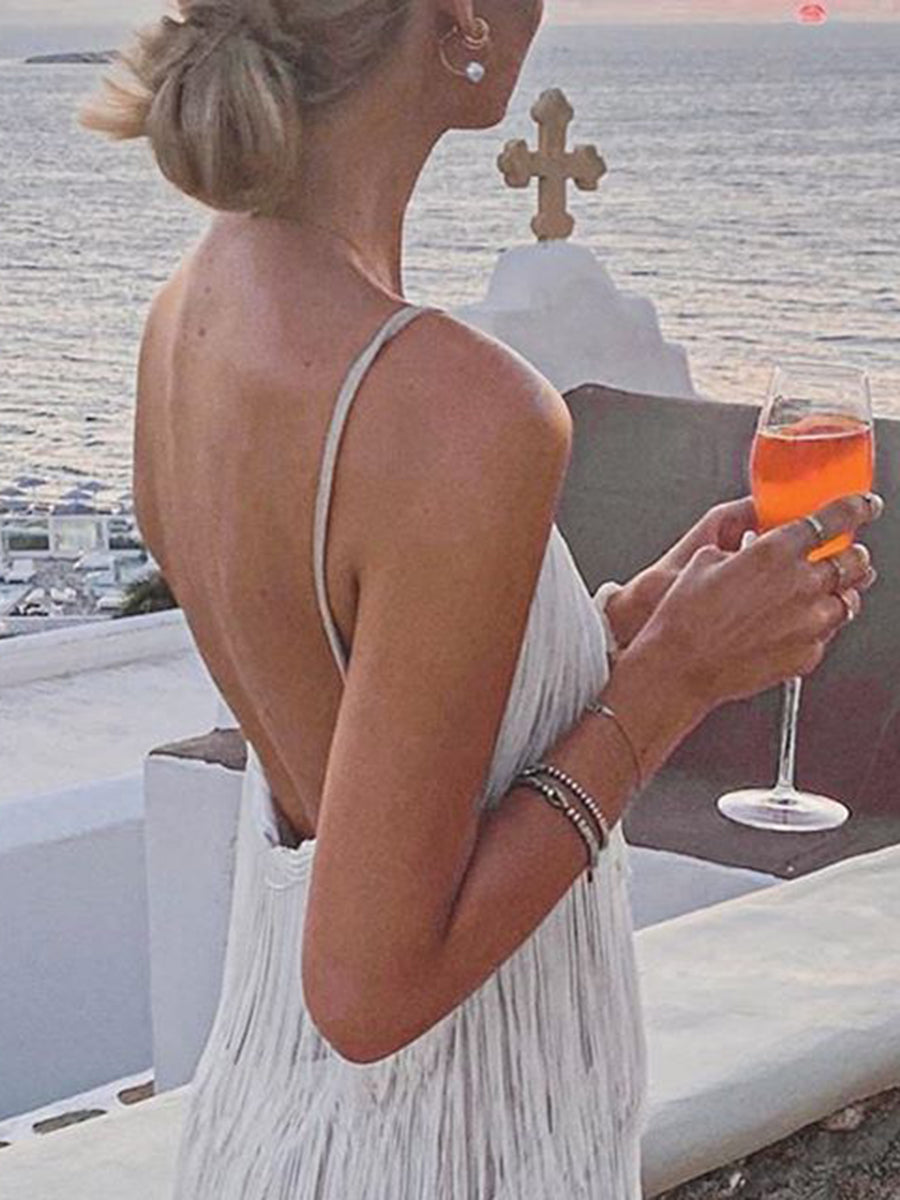 Fashion Suspender Tassel Sexy Evening Dress