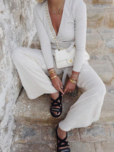 Load image into Gallery viewer, Casual Long-sleeved V-neck Wide-leg Two-piece Suit
