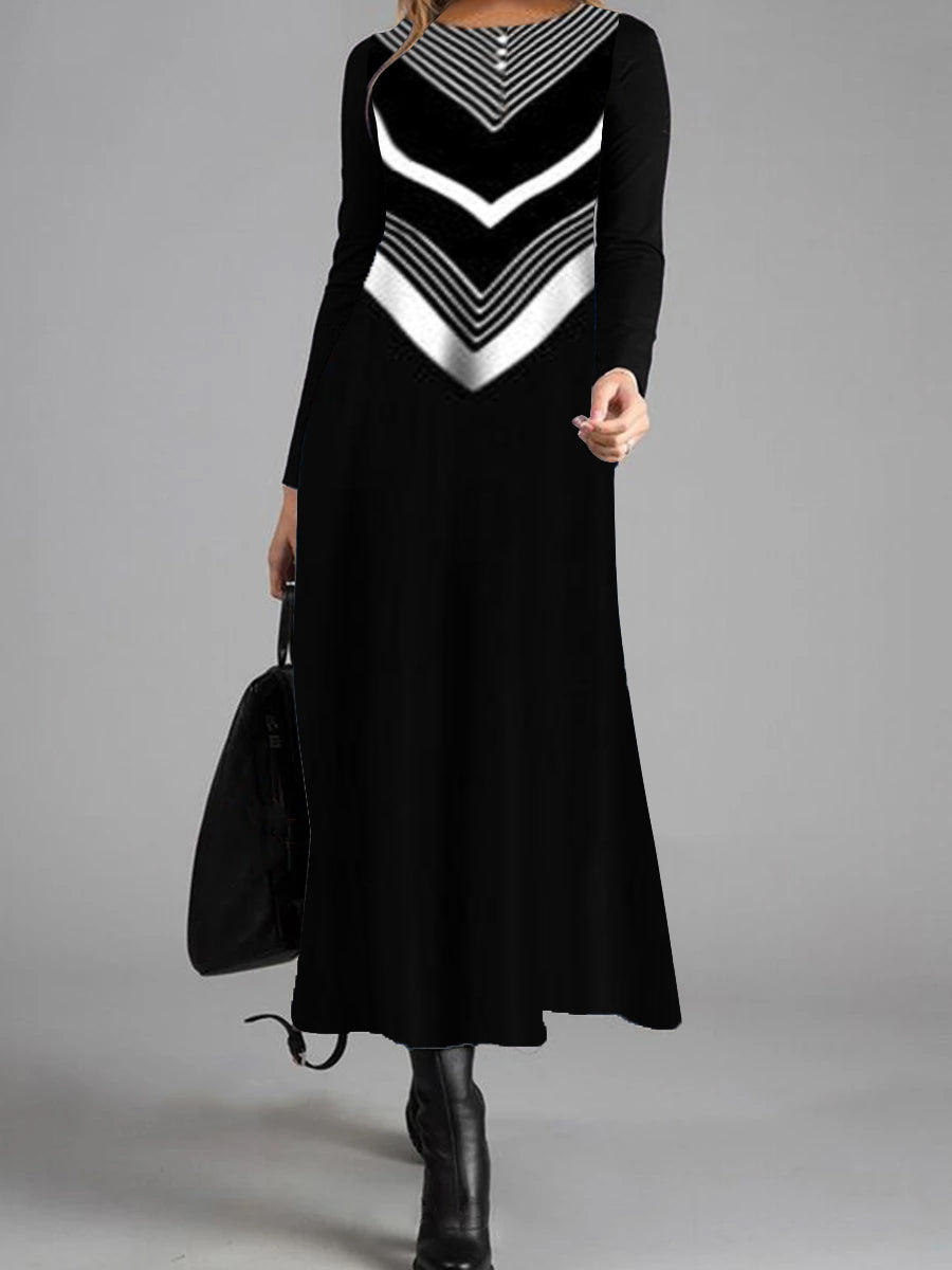 Simple and Elegant Striped Round Neck Slim Dress