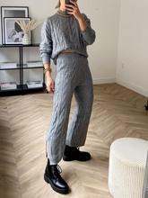 Load image into Gallery viewer, Solid Color Round Neck Long Sleeve Casual Slit Knit Two-piece Suit

