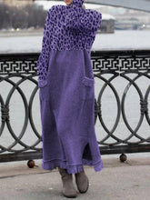 Load image into Gallery viewer, Autumn And Winter Leopard Stitching Round Neck Cotton Loose Dress
