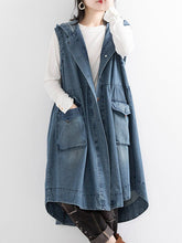 Load image into Gallery viewer, Retro Hooded Sleeveless Denim Fashion Casual Vest Trench Coat
