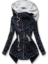 Load image into Gallery viewer, Autumn And Winter Ladies Hooded Polka Dot Drawstring Jacket
