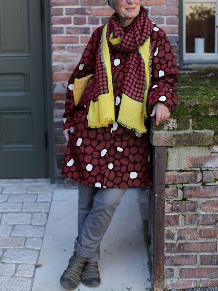 Women's Fashion Polka Dot Woolen Loose Old Coat