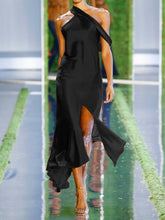 Load image into Gallery viewer, Fashion Slant Shoulder Sleeveless Silk Evening Dress
