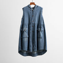 Load image into Gallery viewer, Retro Hooded Sleeveless Denim Fashion Casual Vest Trench Coat
