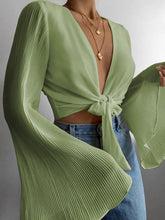 Load image into Gallery viewer, Fashion Casual V-neck Solid Color Flared Sleeve Top
