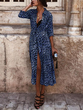 Load image into Gallery viewer, Leopard Print Long Sleeve Split Shirt Collar Casual Dress
