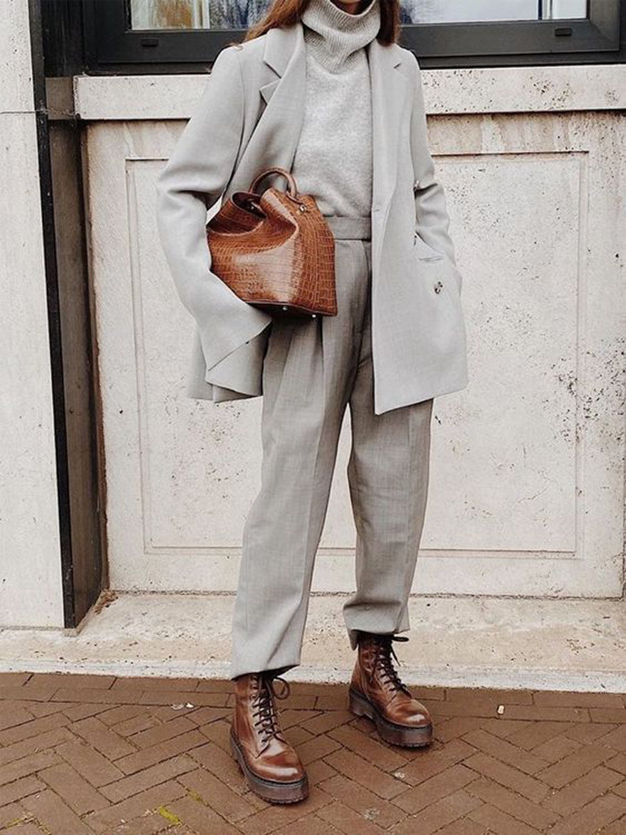 Women's Solid Color Suit Casual Two-piece Suit