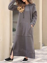 Load image into Gallery viewer, Loose Solid Color Maxi Hoodie Dress with Pocket
