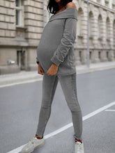 Load image into Gallery viewer, Fashion One-shoulder Knitted Solid Color Pregnant Two-piece Suit
