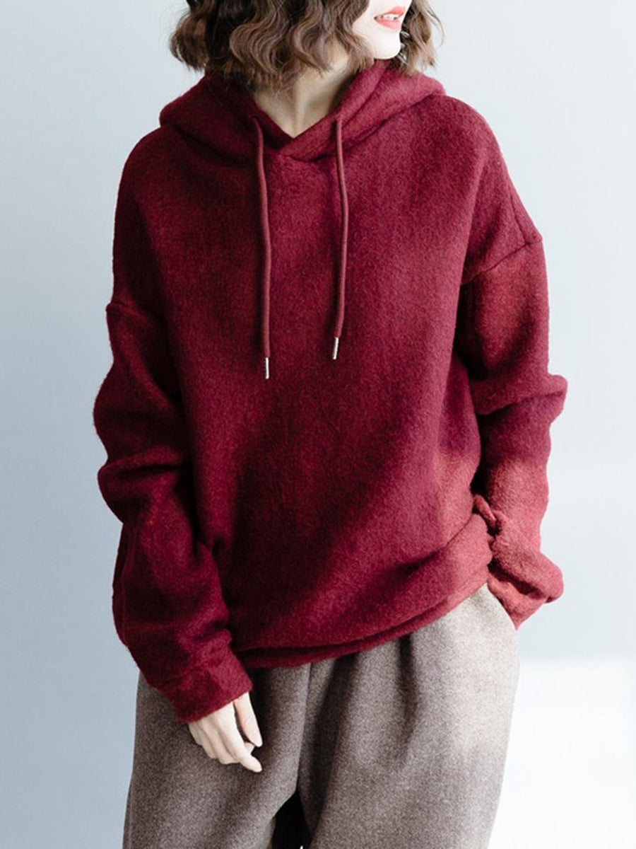 Solid Color Long-sleeved Knitted Hoodie