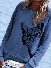 Load image into Gallery viewer, Fashion Cat Print Casual Loose Pullover Round Neck Sweater
