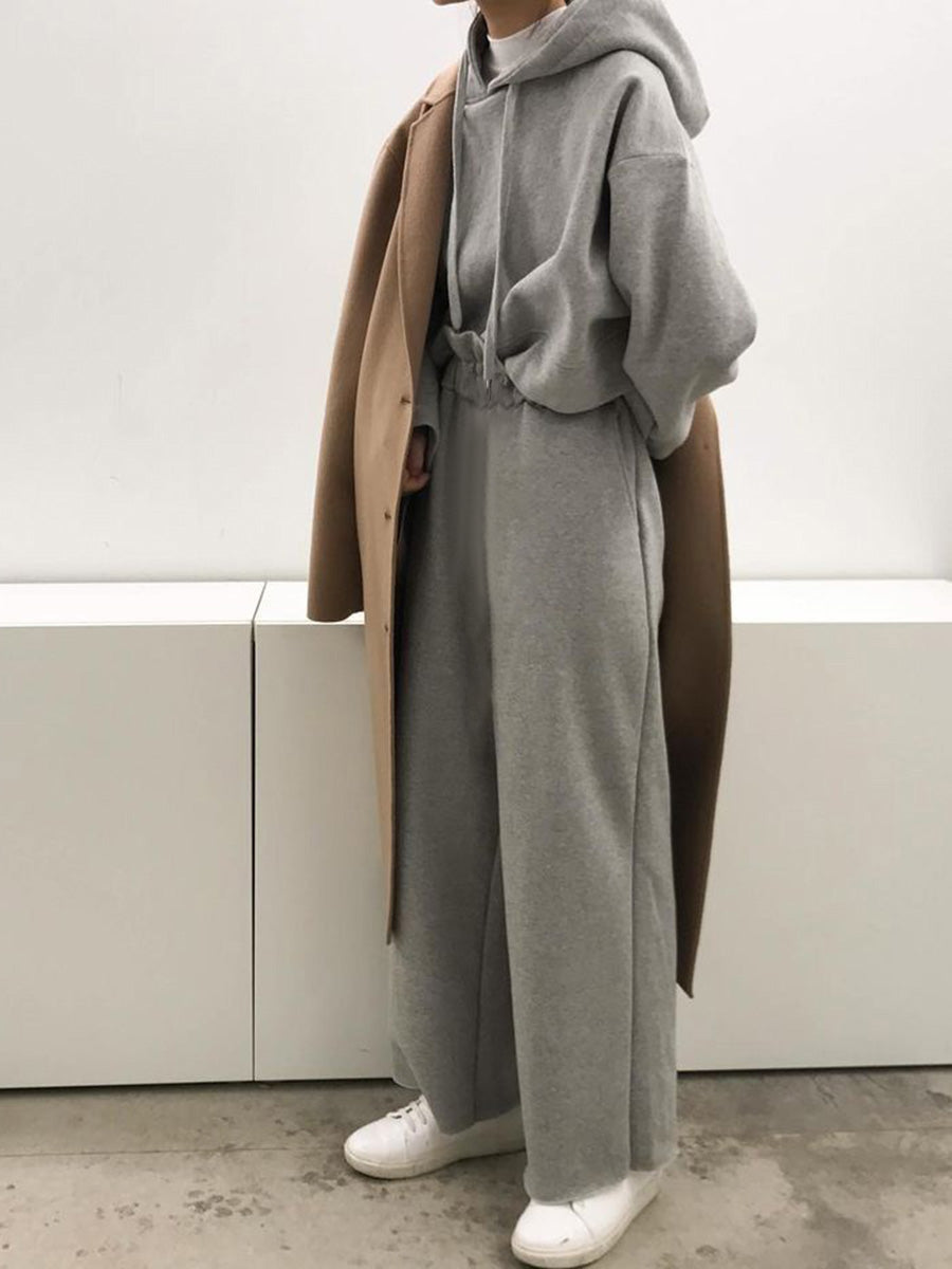 Solid Color Hooded Long Sleeve Suit