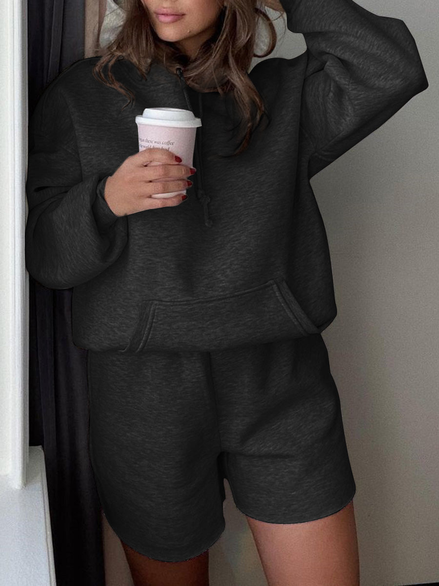 Fashion Solid Color Hooded Loose Casual Two-piece Suit