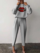 Load image into Gallery viewer, Fashion Round Neck Lip Print Casual Ladies Long Sleeve Two-piece Suit
