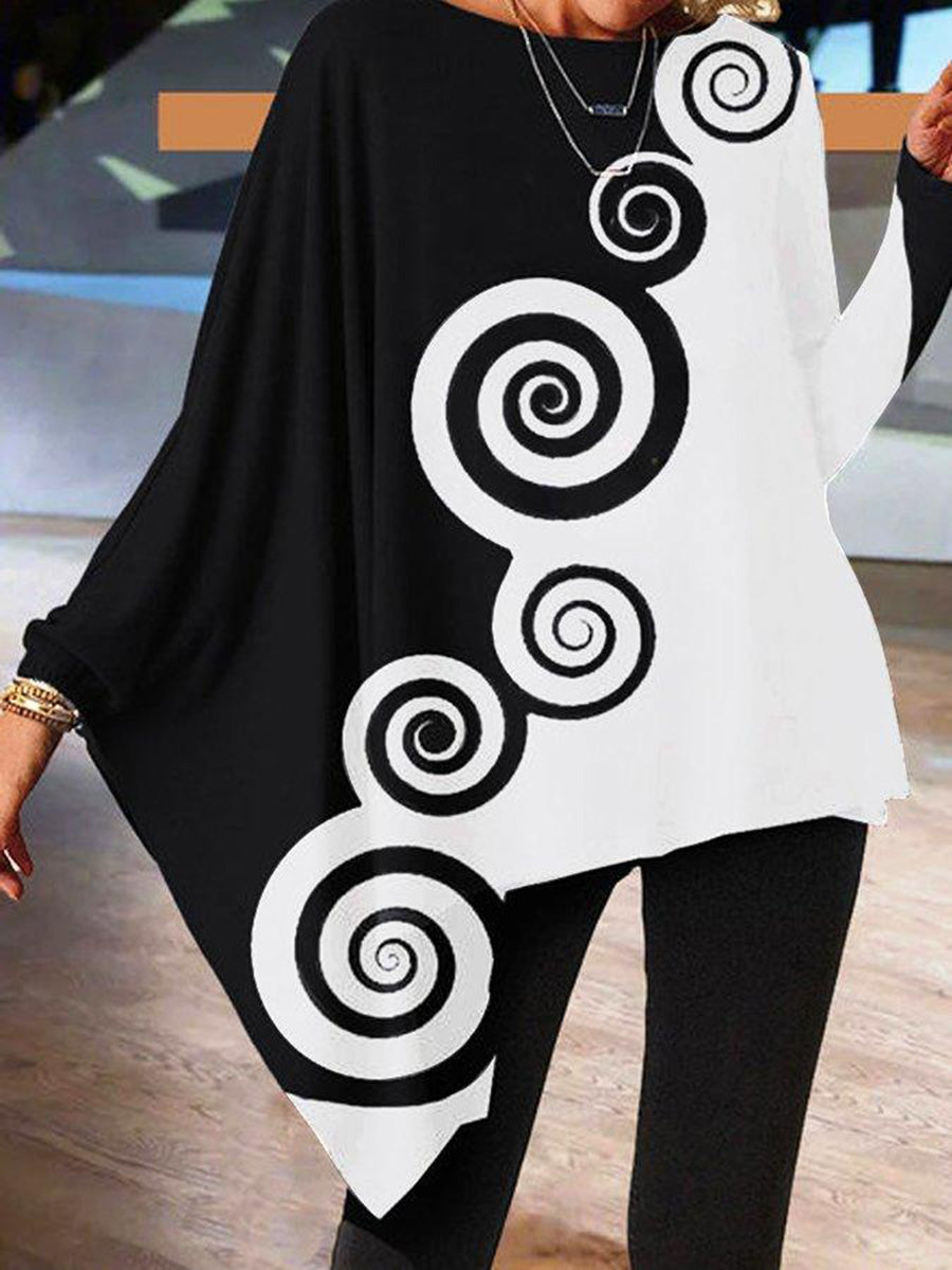 Circle Print Irregular Long-sleeved Top for Women