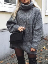 Load image into Gallery viewer, Women&#39;S Fashion Casual High Neck Knitted Sweater Dress
