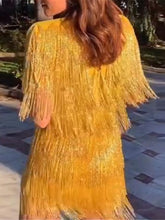 Load image into Gallery viewer, Fashion V-neck Short Sleeve Fringed Mini Dress
