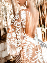 Load image into Gallery viewer, Deep V Mesh Embroidered Puff Sleeve Halter Wedding Dress
