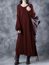 Load image into Gallery viewer, Retro Solid Color Loose V-Neck Women&#39;S Sweater Dress
