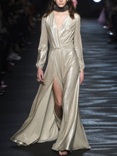 Load image into Gallery viewer, Fashion Long Sleeve V-neck Slit Evening Dress
