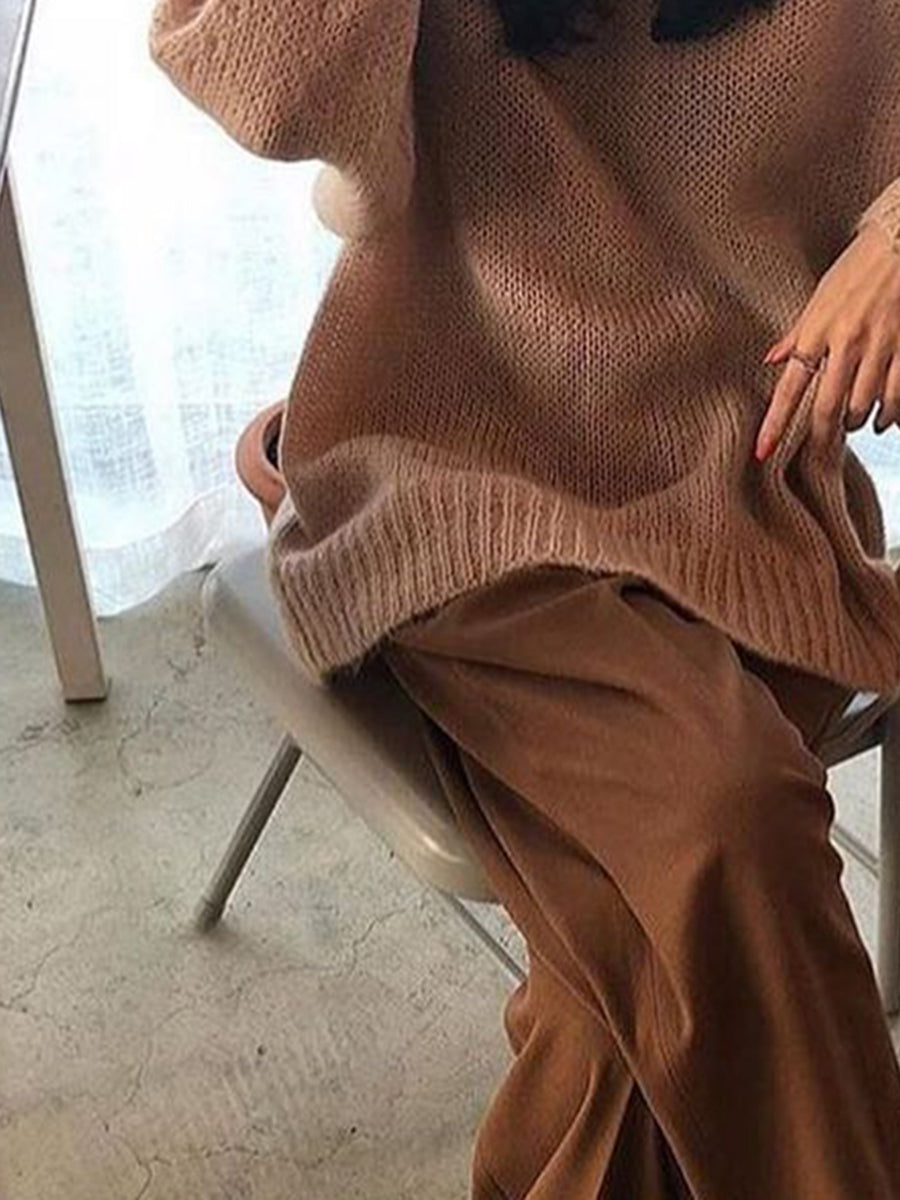 Pure Color Fashion Knitted Casual Two-piece Suit