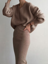 Load image into Gallery viewer, Fashion Casual Loose V-neck Long Sleeve Solid Color Two-piece Suit
