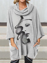 Load image into Gallery viewer, Casual Turtleneck Mid-length Sleeve Face Print Shirts Tops
