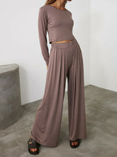 Load image into Gallery viewer, Women&#39;s Round Neck Loose Wide Leg Pants Two-piece Suit
