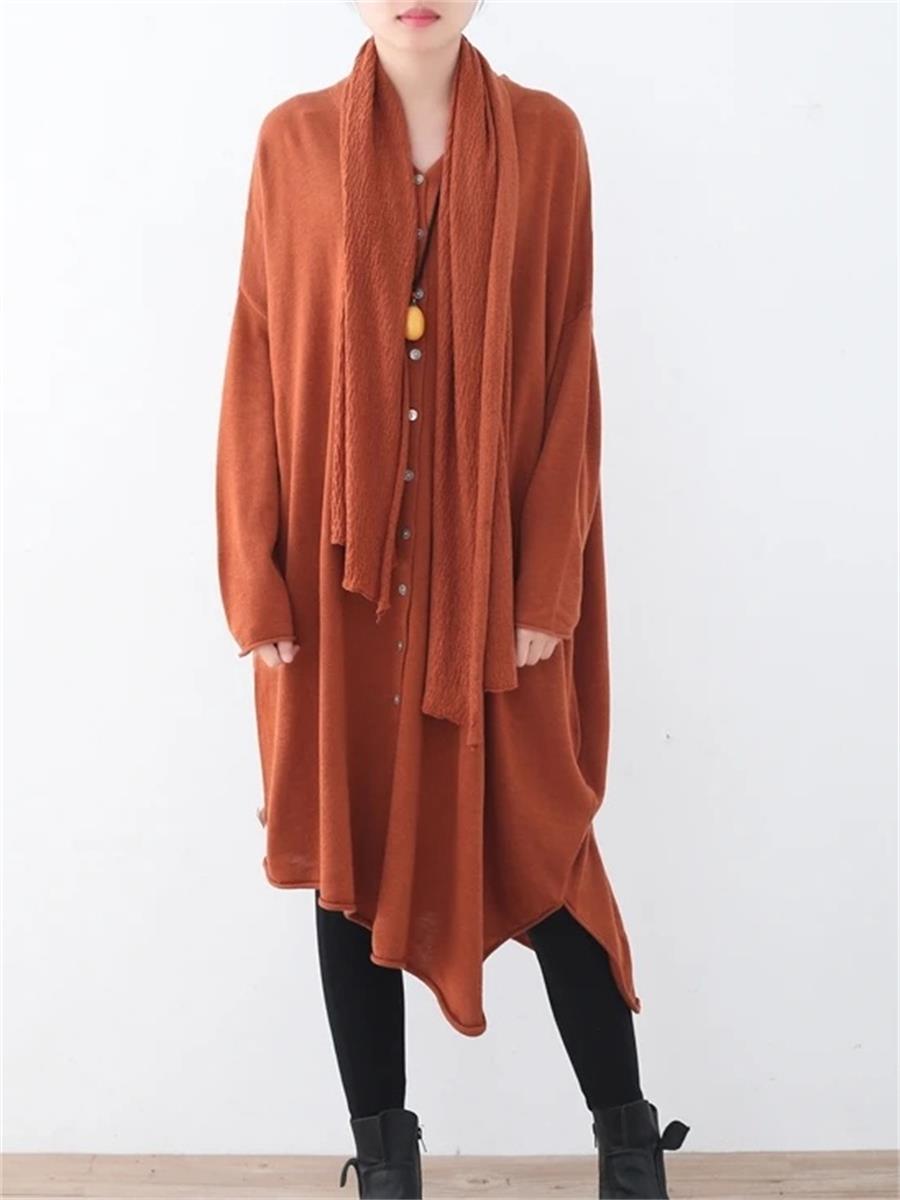 Casual Women'S Scarf V-Neck Irregular Sweater Dress