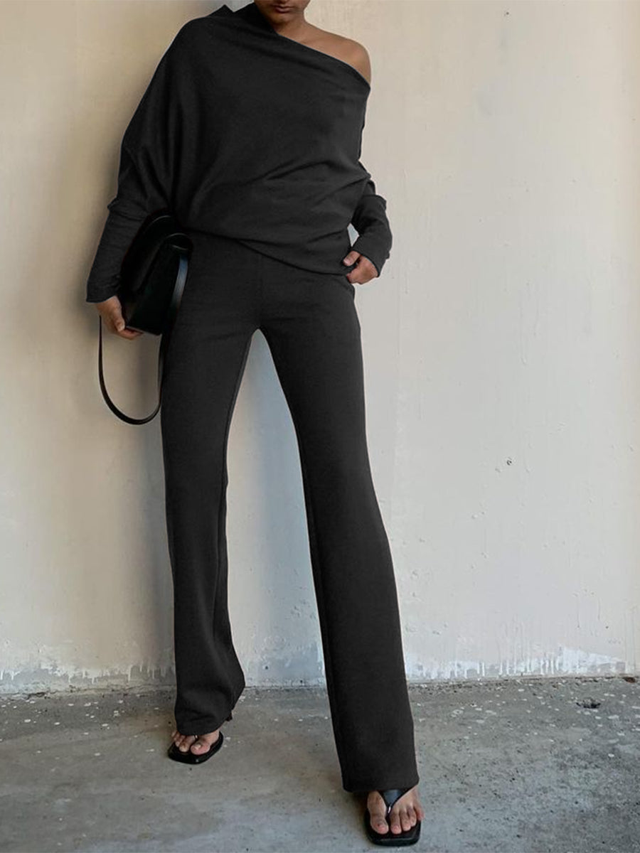 Fashion Strapless Bat Sleeve Casual Two-piece Suit