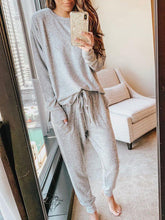 Load image into Gallery viewer, Fashion Solid Color Long Sleeve Round Neck Sports Two-piece Suit

