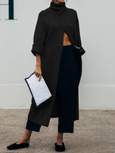 Load image into Gallery viewer, Fashion Casual Loose High-neck Solid Color Long-sleeved Split Top
