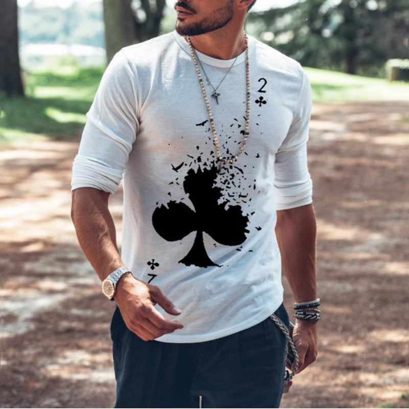 Men'S Fashion Plum Blossom Print White Long Sleeve T-Shirt