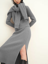 Load image into Gallery viewer, Simple And Fashionable Solid Color Slit Women&#39;S Knitted Two-Piece Suit
