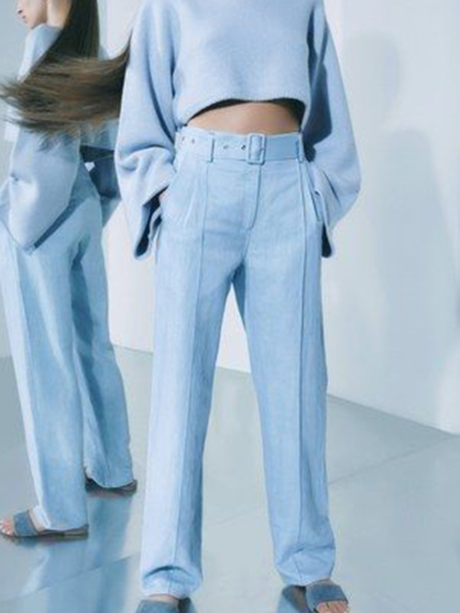 Turtleneck Round Neck Casual Solid Color Short Two-piece Women's Suit