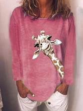 Load image into Gallery viewer, Printed Giraffe Casual Round Neck Long Sleeve T-shirt
