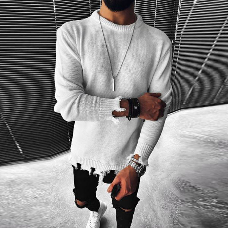 Men'S Fashion Slim Round Neck Solid Color Long Sleeve Sweater